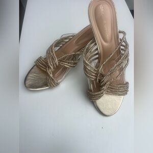 Adrienne Vittadini Gold Strappy Heels